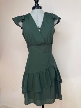 Parker Cacti Ruffle Wrap Mini Dress Flutter Sleeve Silk Blend S NWT